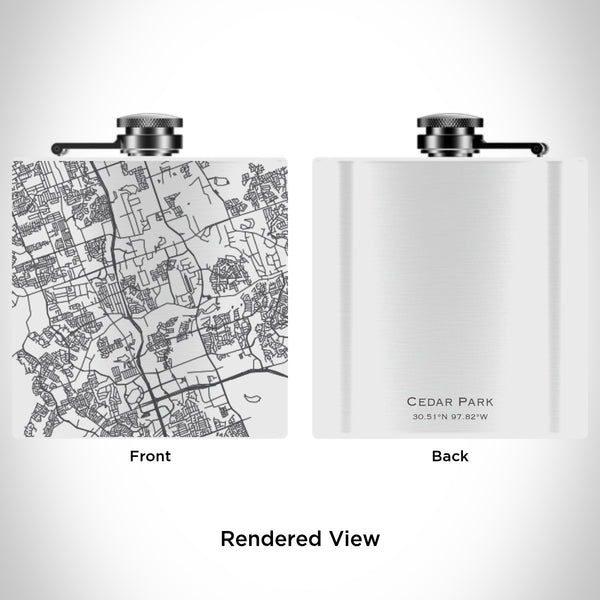 Rendered View of Cedar Park Texas Map Engraving on 6oz Stainless Steel Flask in White
