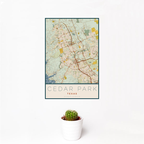 Cedar Park - Texas Map Print in Woodblock