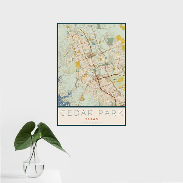 Cedar Park - Texas Map Print in Woodblock
