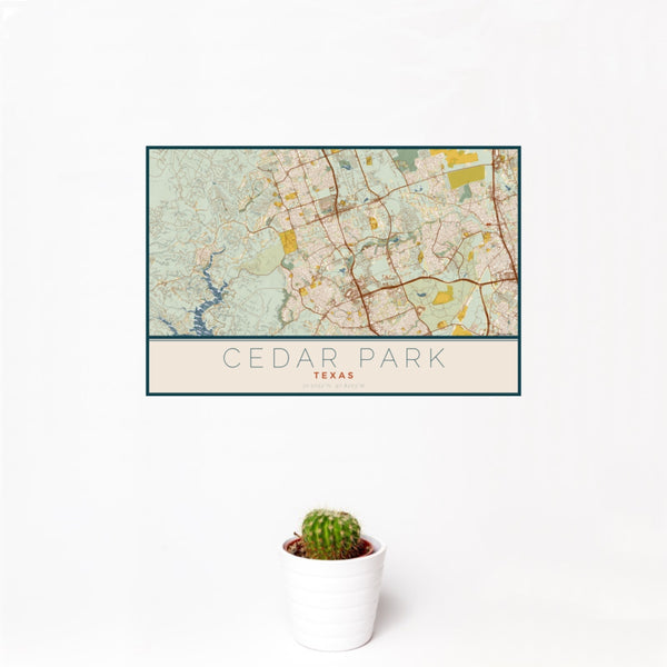 Cedar Park - Texas Map Print in Woodblock