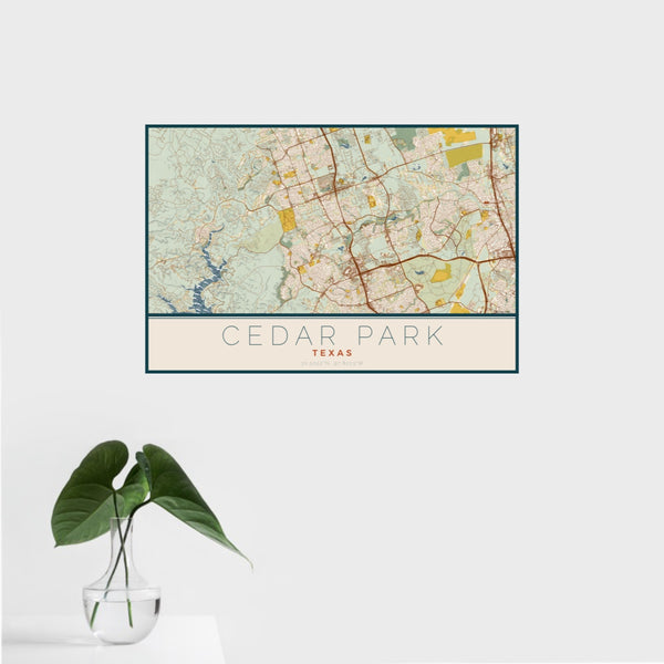 Cedar Park - Texas Map Print in Woodblock