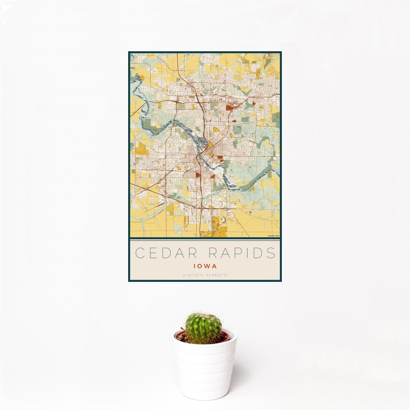 Cedar Rapids - Iowa Map Print in Woodblock
