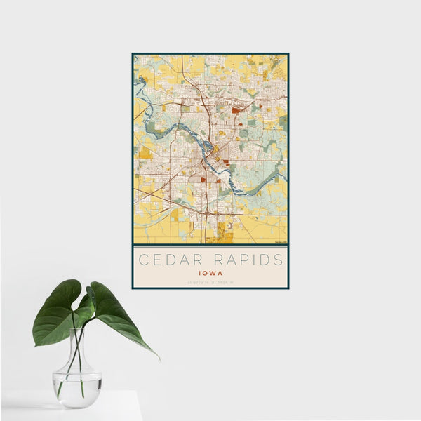 Cedar Rapids - Iowa Map Print in Woodblock