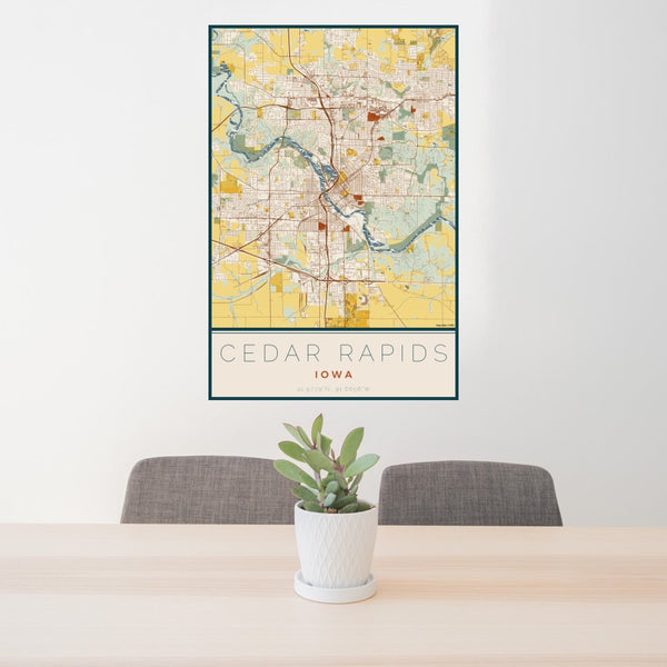 Cedar Rapids - Iowa Map Print in Woodblock