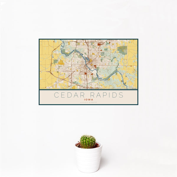 Cedar Rapids - Iowa Map Print in Woodblock