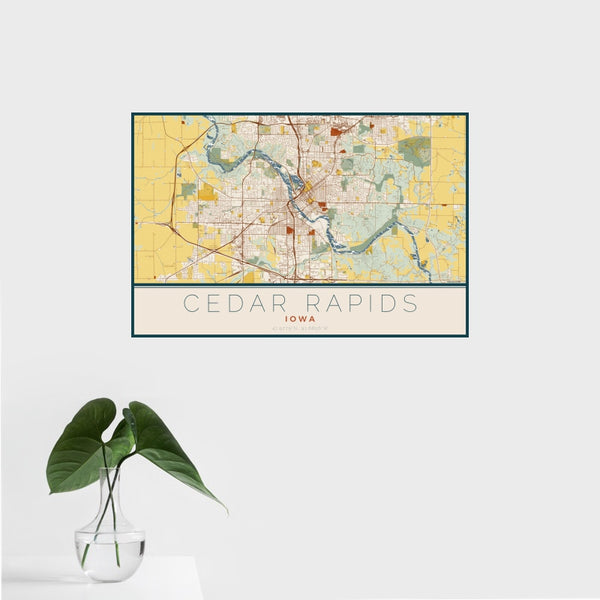 Cedar Rapids - Iowa Map Print in Woodblock