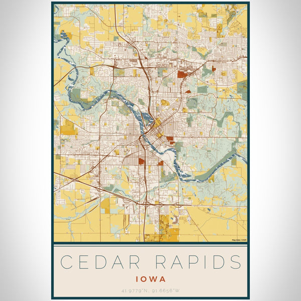 Cedar Rapids - Iowa Map Print in Woodblock