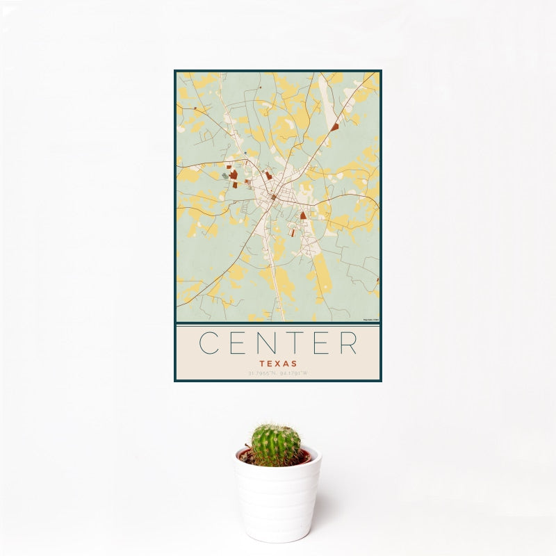Center - Texas Map Print in Woodblock
