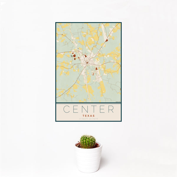 Center - Texas Map Print in Woodblock