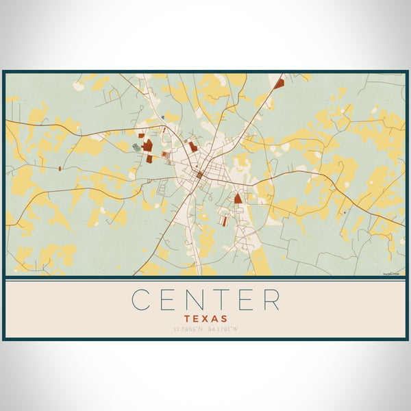 Center - Texas Map Print in Woodblock