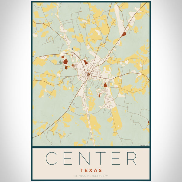 Center - Texas Map Print in Woodblock