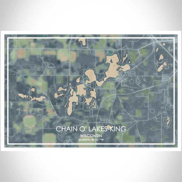 Chain O' Lakes-King Wisconsin Map Print Landscape Orientation in Afternoon Style With Shaded Background