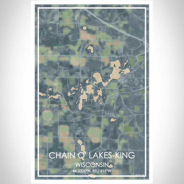 Chain O' Lakes-King Wisconsin Map Print Portrait Orientation in Afternoon Style With Shaded Background