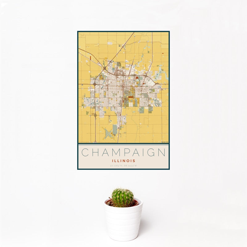 Champaign - Illinois Map Print in Woodblock