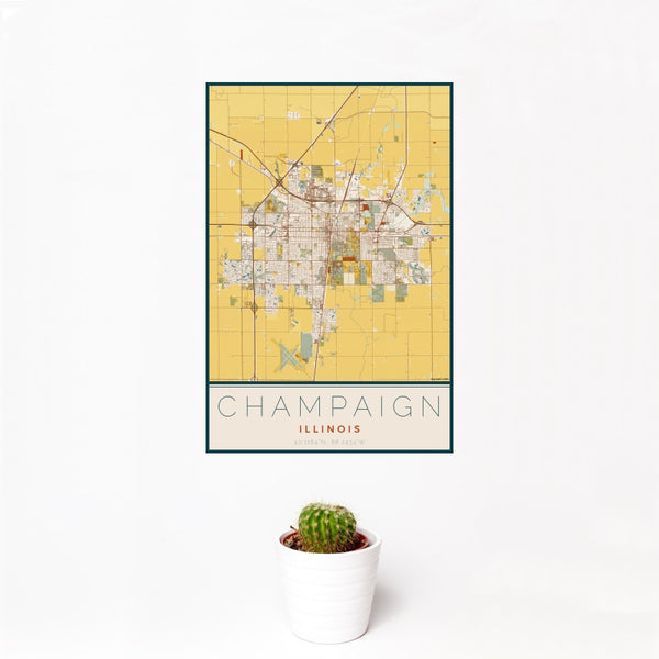Champaign - Illinois Map Print in Woodblock