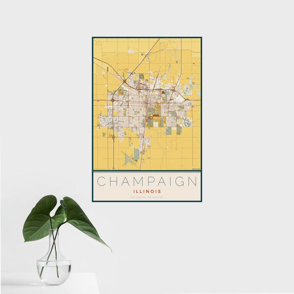 Champaign - Illinois Map Print in Woodblock