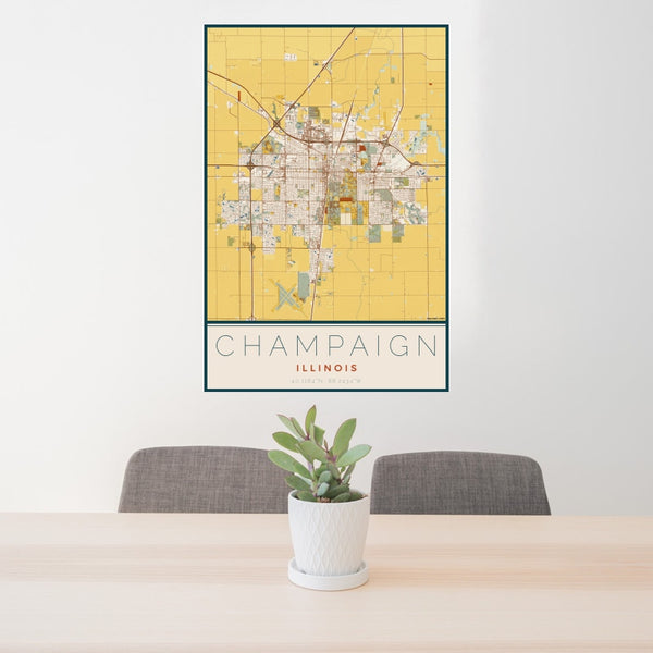Champaign - Illinois Map Print in Woodblock