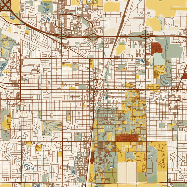 Champaign - Illinois Map Print in Woodblock