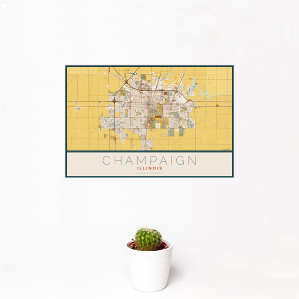 Champaign - Illinois Map Print in Woodblock