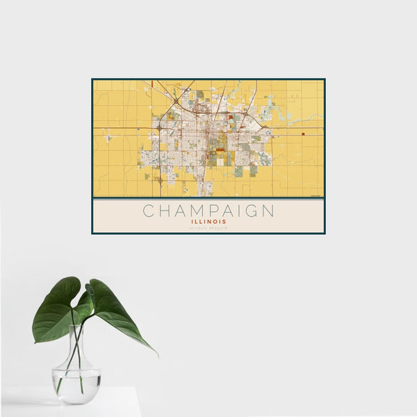 Champaign - Illinois Map Print in Woodblock