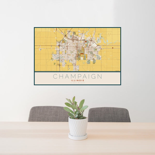 Champaign - Illinois Map Print in Woodblock