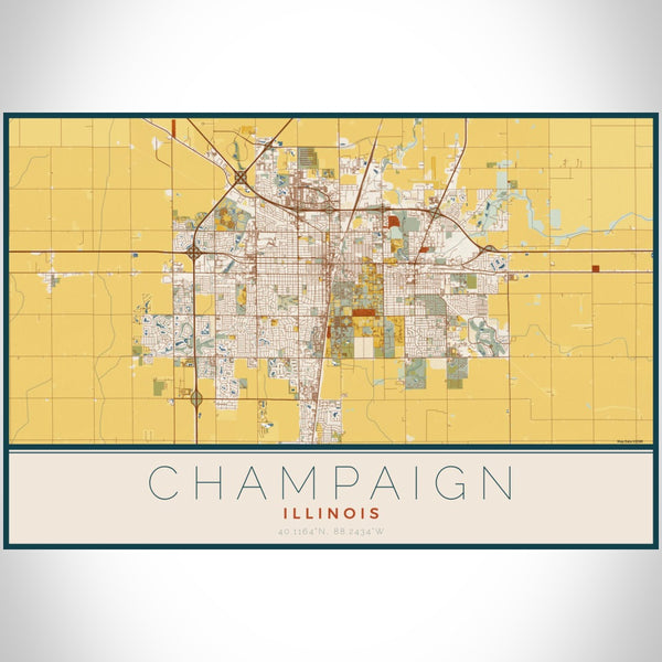 Champaign - Illinois Map Print in Woodblock
