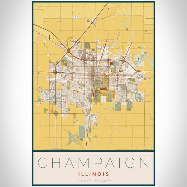 Champaign - Illinois Map Print in Woodblock