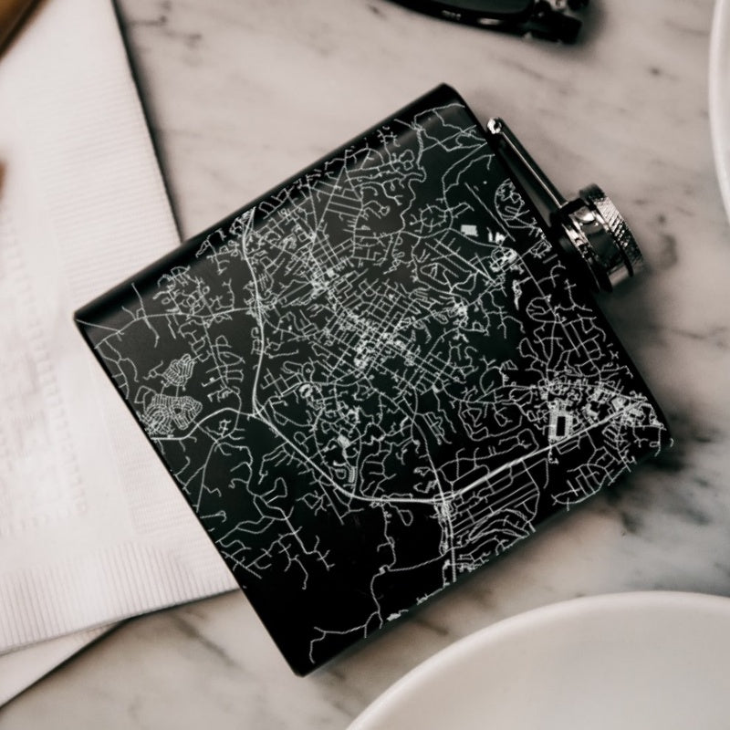 Chapel Hill - North Carolina Map Hip Flask in Matte Black