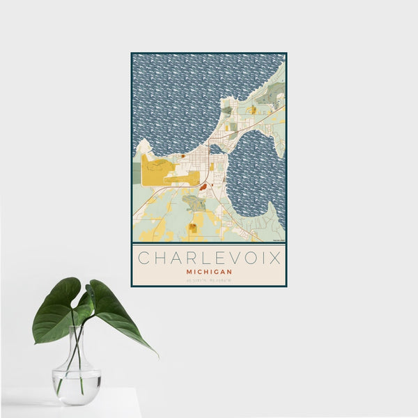Charlevoix - Michigan Map Print in Woodblock