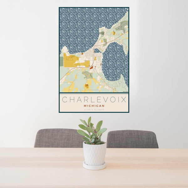 Charlevoix - Michigan Map Print in Woodblock