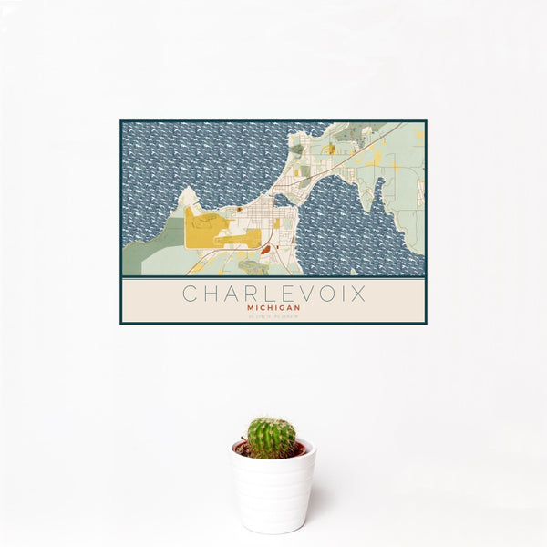 Charlevoix - Michigan Map Print in Woodblock