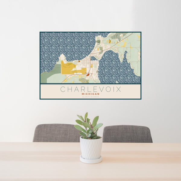 Charlevoix - Michigan Map Print in Woodblock