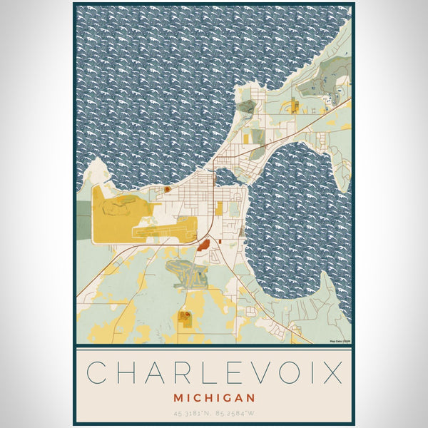 Charlevoix - Michigan Map Print in Woodblock