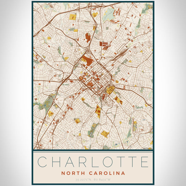 Charlotte - North Carolina Map Print in Woodblock