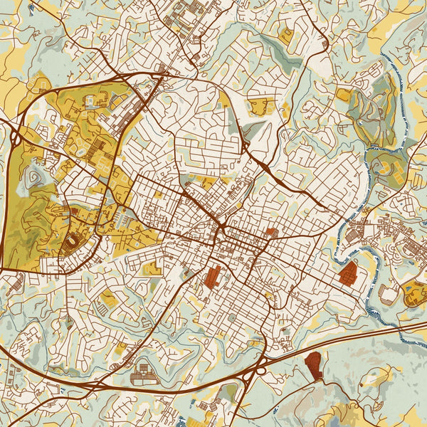 Charlottesville - Virginia Map Print in Woodblock
