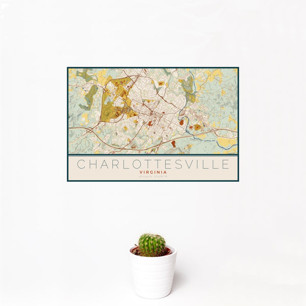 Charlottesville - Virginia Map Print in Woodblock