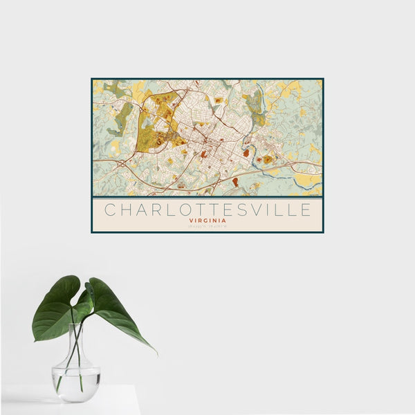 Charlottesville - Virginia Map Print in Woodblock