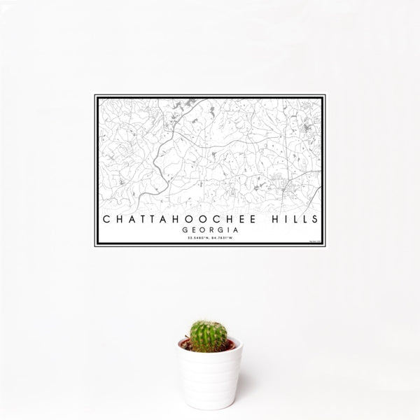 12x18 Chattahoochee Hills Georgia Map Print Landscape Orientation in Classic Style With Small Cactus Plant in White Planter