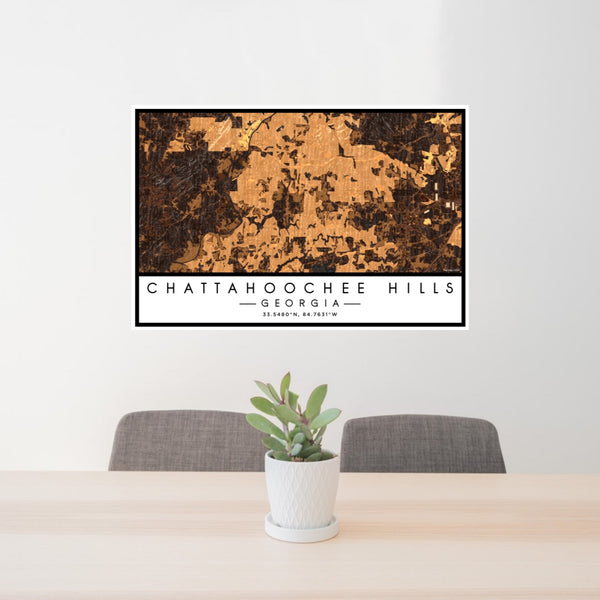 24x36 Chattahoochee Hills Georgia Map Print Lanscape Orientation in Ember Style Behind 2 Chairs Table and Potted Plant