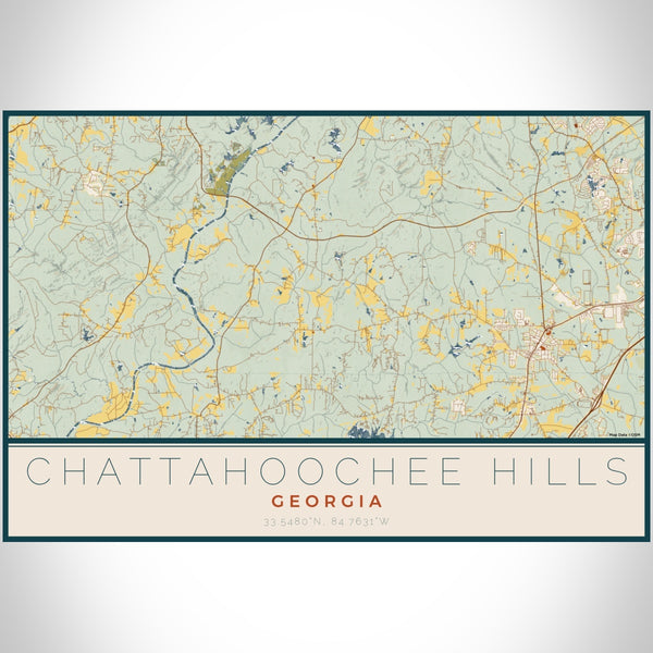 Chattahoochee Hills Georgia Map Print Landscape Orientation in Woodblock Style With Shaded Background