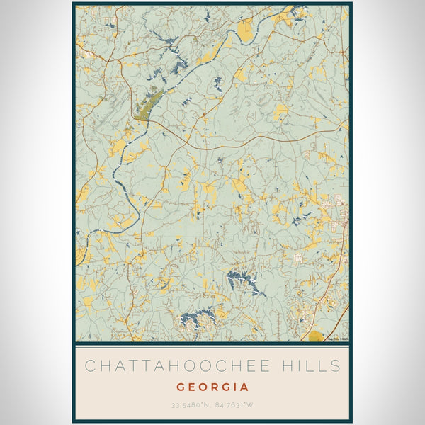 Chattahoochee Hills Georgia Map Print Portrait Orientation in Woodblock Style With Shaded Background