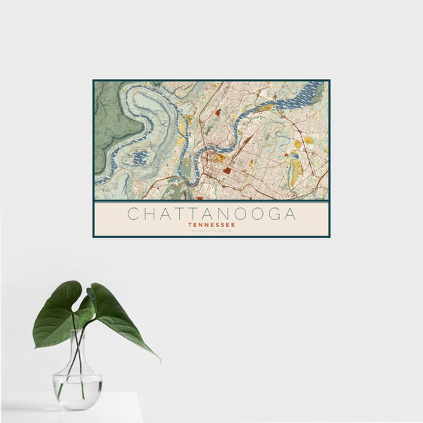 Chattanooga - Tennessee Map Print in Woodblock