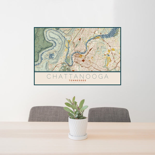 Chattanooga - Tennessee Map Print in Woodblock