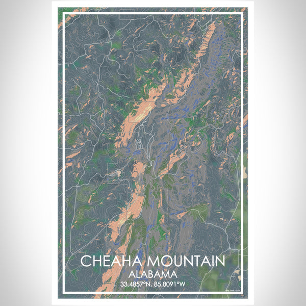 Cheaha Mountain Alabama Map Print Portrait Orientation in Afternoon Style With Shaded Background