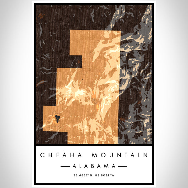 Cheaha Mountain Alabama Map Print Portrait Orientation in Ember Style With Shaded Background
