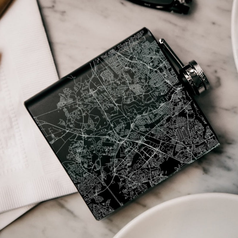 Chesapeake - Virginia Map Hip Flask in Matte Black