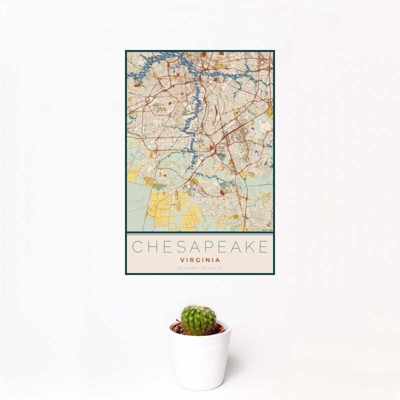 Chesapeake - Virginia Map Print in Woodblock