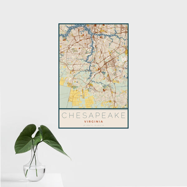 Chesapeake - Virginia Map Print in Woodblock