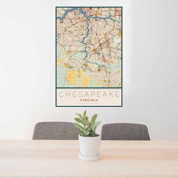 Chesapeake - Virginia Map Print in Woodblock