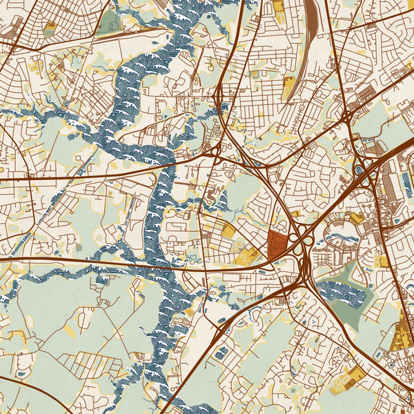 Chesapeake - Virginia Map Print in Woodblock